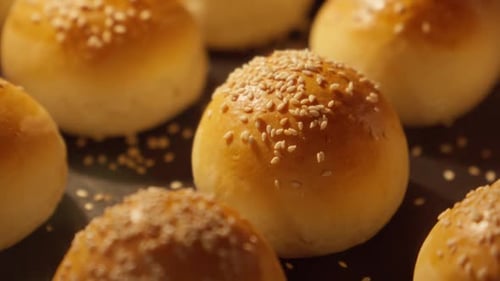 Burger Buns with Sesame Seeds Close Up