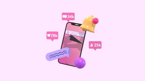 Animated Smartphone with Social Media Icons & Counting Notifications