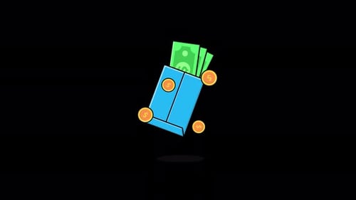 Animated Envelope with Money and Gold Coin. Cash Salary Concept Video - Transparent