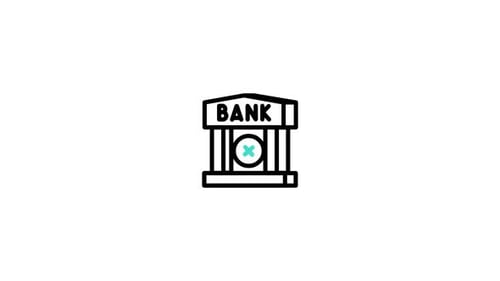 Flat Design Bank Icon with Cross to Checkmark Animation