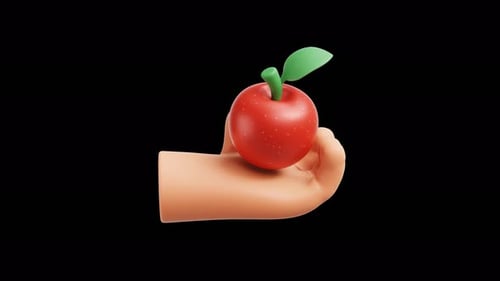 3D Hand Gesture Holding An Apple Motion Graphics