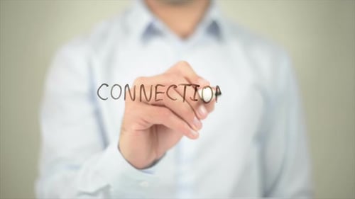 Connection Man Writing on Transparent Screen