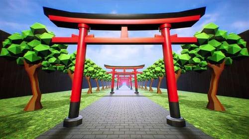 Shinto Shrine Entrance Torii Background Loop