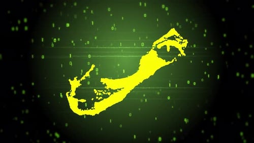 Digital Map of Bermuda Revealing with Glitch and Binary Code