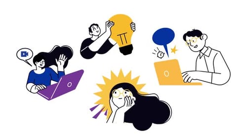 Animated Flat Design Teamwork and Online Communication Illustrations