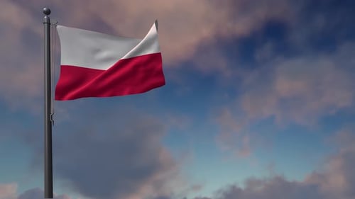 Waving Flag of Poland Against a Cloudy Sky