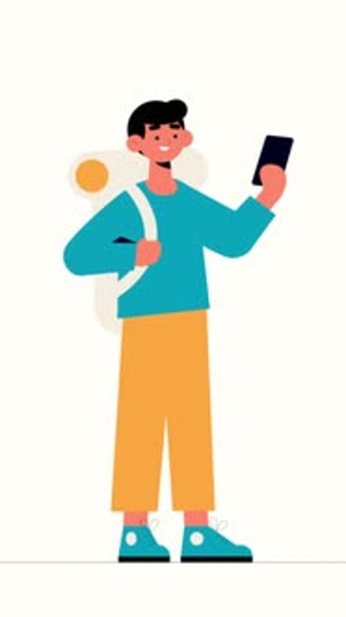 Animated Flat Design Person Using Smartphone