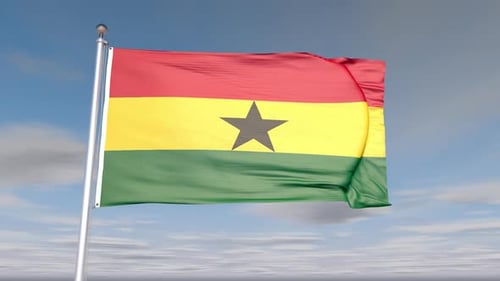 Waving Ghana National Flag Realistic Animation