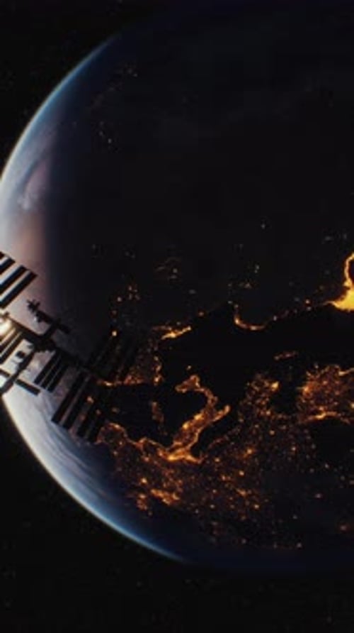 International Space Station in Outer Space Over the Planet Earth Orbit