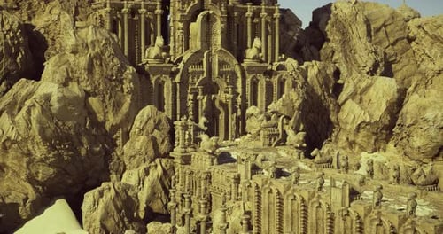 Structure en grès ensoleillé avec arches et escaliers élaborés