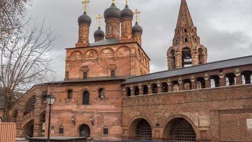 View f the Dormition Cathedral in Krutitsy Patriarchal Metochion. Moscow.