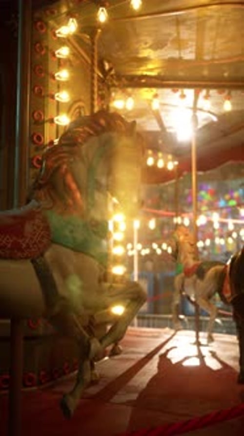 Horse Carousel Spinning in Abandoned Amusement Park