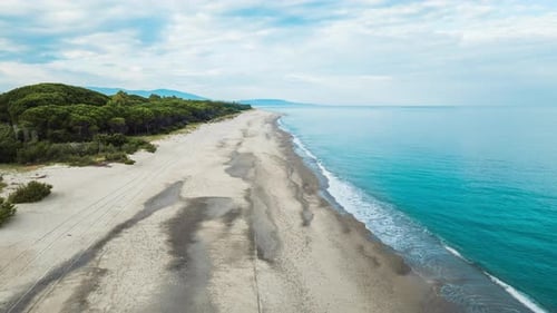 Aerial View of Tranquil Beach Meeting Turquoise Ocean