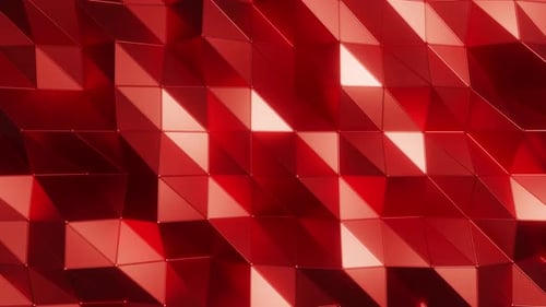 Abstract Red ruby triangle low polygon. Looping animation background 4K