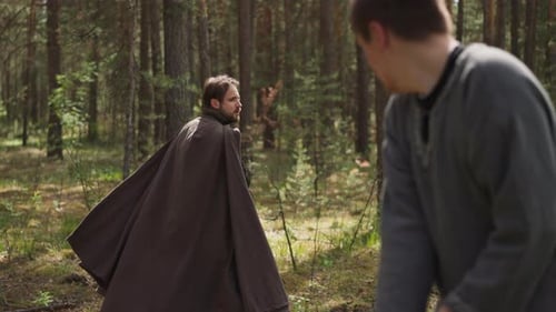 Sword Fight with Knight in Forest Reconstruction of Battles