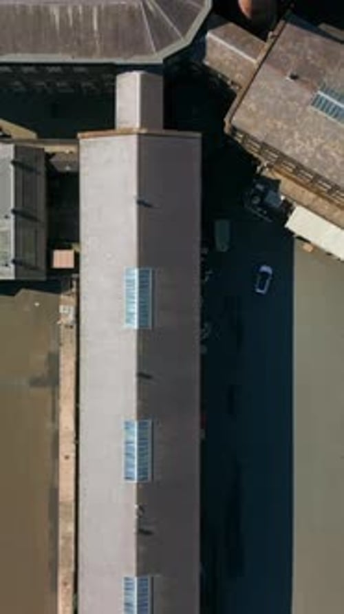 Direct overhead social ratio aerial video of Crumlin Road Gaol in Belfast on a sunny day