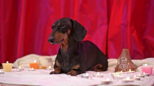 Le chien se détend autour d'une bougie Rituel ésotérique, visualisation des désirs, affirmation