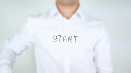 Start, Man Writing on Glass