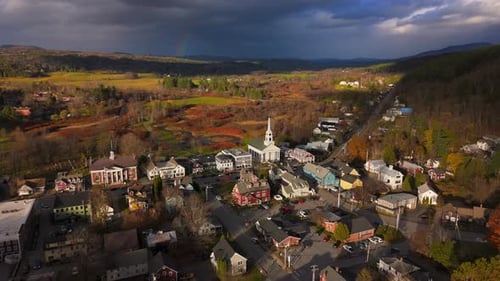 An Aerial Perspective Showcasing the Colorful Autumn Foliage in Stowe Vermont USA