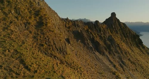 Isthmus peak path in stunning Southern Alps mountain range of New Zealand, sunrise