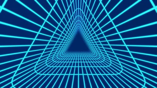 Blue Retro Neon Triangle Wireframe Tunnel Loop Animation Background