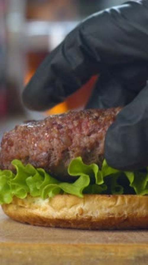 Cooking Burger Closeup
