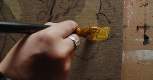 Artist Painting Abstract Art on Canvas