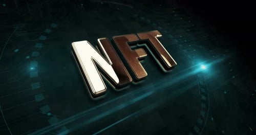 Digitale 3D-Konzeptschleife mit nicht fungiblem NFT-Tokensymbol