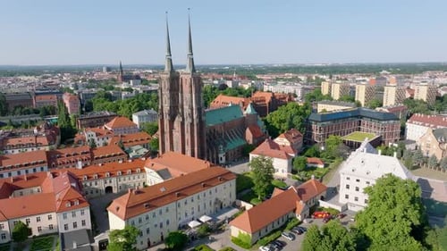 Wrocław Old Town. 4k aerial footage