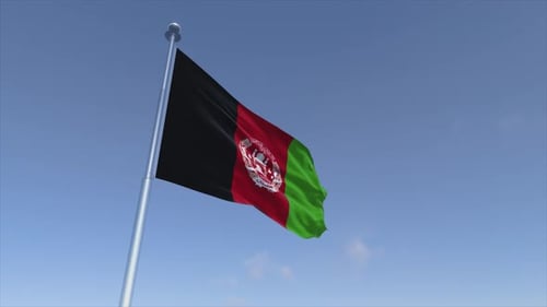 Realistic Afghanistan Flag Waving on a Pole Against Blue Sky