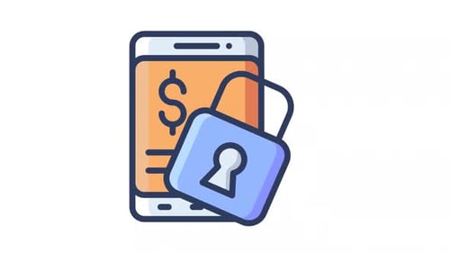 Mobile Banking Security with Animated Flat Design Padlock