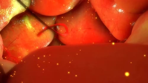 Vibrant red blood cells flowing through human body