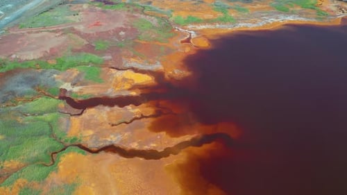 Aerial view of Mining activity. Apocalypse scenery. Earth destruction. Disruption of nature.