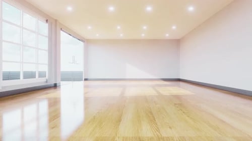 Modern Empty Room with Moving Sunlight and Wooden Floor