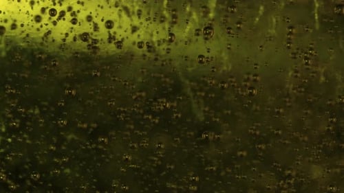 Pequenas bolhas de um gel de sabão fluído subindo lentamente. Câmera lenta, de perto