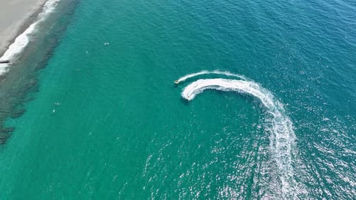 Sports Boat Sails Fast on the Sea Aerial View 4 K