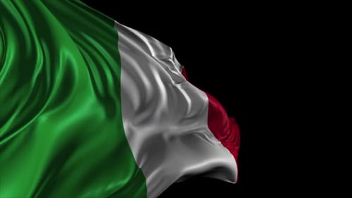 Realistic Waving Italian Flag Animation on Black Background