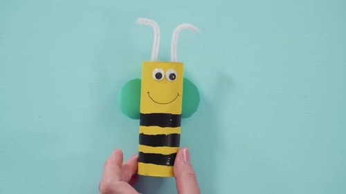 Cute Bee Craft Project On Blue Background