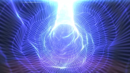 Futuristic Abstract Wireframe Tunnel with Glowing Light
