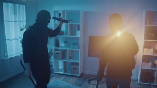 Masked Burglars with Gun and Crowbar