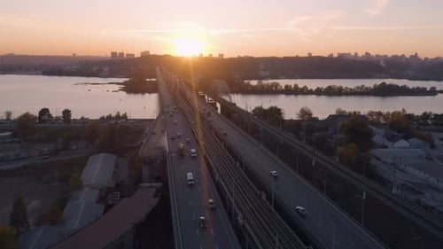 Urban Cityscape with Bridge Ad Sunset Light
