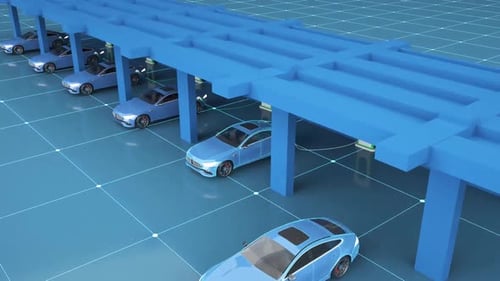 Automated Robot Arm Assembly Line Manufacturing Advanced High-Tech Green Energy Electric Vehicles