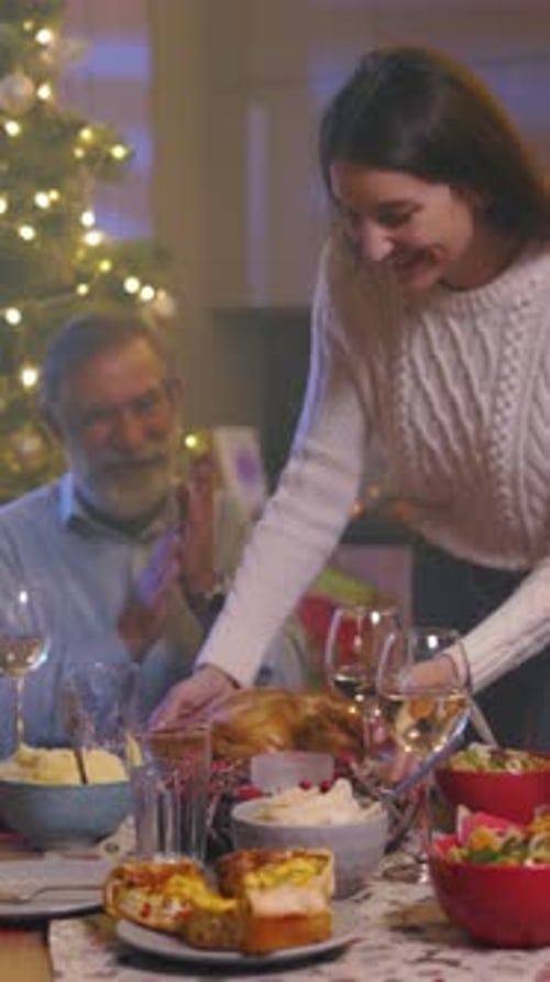 Festive Family Dinner at Christmas Time Indoors
