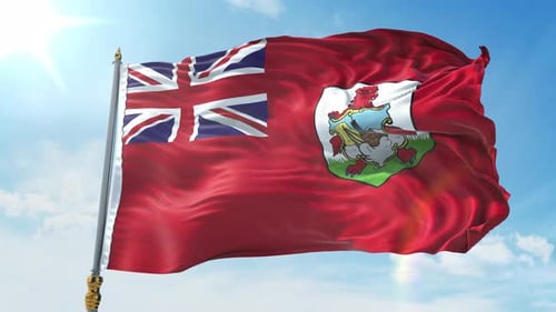 Bermuda Flag Waving In Realistic Wind And Blue Sky