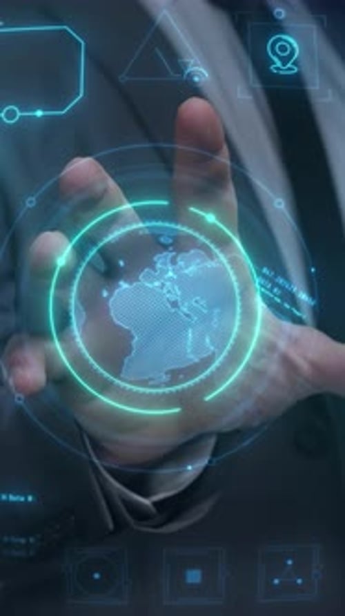 Futuristic Holographic HUD World Map and Data Interface