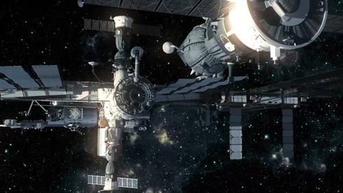 Detailed view of a space station in orbit