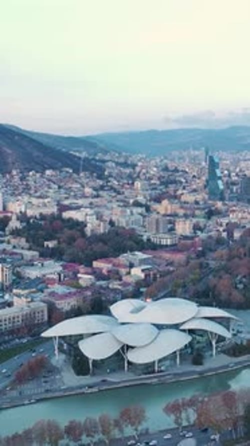 Vertical Video Aerial Panorama Tbilisi Georgia's Most Beautiful Autumn Cityscape