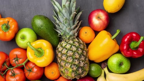 Assortment of Colorful Fresh Fruits and Vegetables