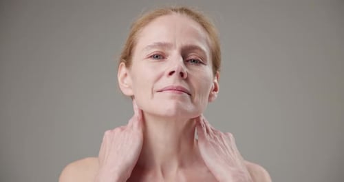 Real People Concept of Age Beauty Health and Dry Skin Care Beautiful Mature Caucasian Middleaged