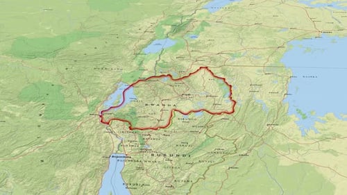 Karte von Ruanda mit Umriss Landesgrenze 4K